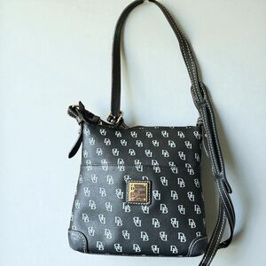 Dooney & Bourke Black Gretta Black Monogram Crossbody Bag Leather Trim Vintage